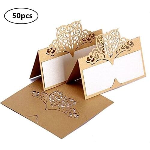 50Pcs European Laser Hollow Out Cute Butterfly Shape Table Name Card Vintage Wedding Party Reception Place Card Party Decoration