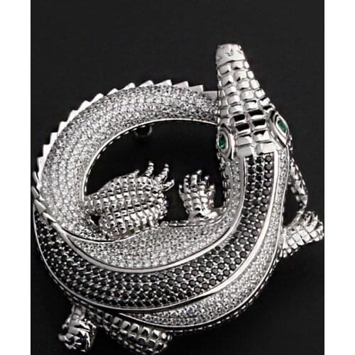 925 Sterling Silver & gem crocodile mens belt buckle buckles jewelry A2356