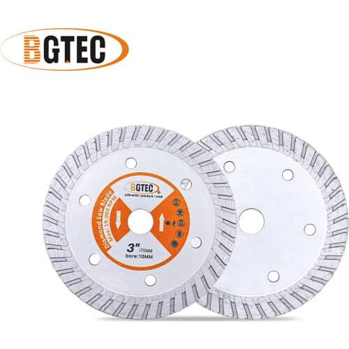 BGTEC 2pcs 3" Diamond Hot Pressed Granite Concrete Turbo Blade 75mm Cutting Disc Granite Marble Concrete Masonry Tickness 2mm