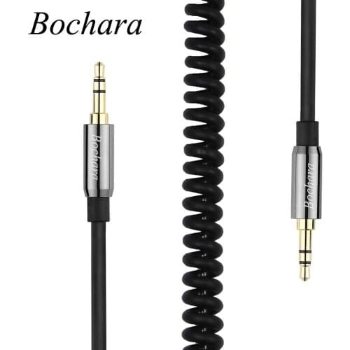 Bochara 3.5mm Stereo Gold Plated Elastic Coiled Spring Audio Aux Retractable Cable Shielded Male to Male For Speakers