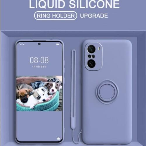 Liquid Silicon Ring Holder Lanyard Phone Case For Xiaomi Redmi Note 10 9 Pro Mi 11 10T Lite Ultra Poco F2 Pro F3 X2 X3 NFC Cover
