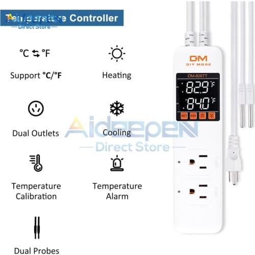 DM-808TT AC85-250V 10A EU/US Temperature Socket Thermostat Digital Temperature Controller Socket Outlet W/ Probe Heating Cooling