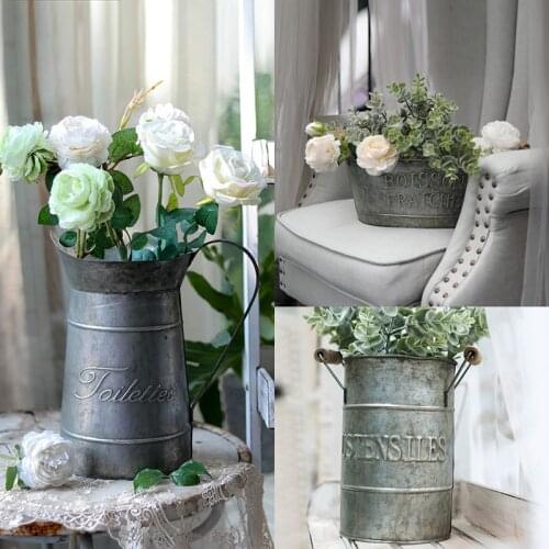 Retro handmade galvanized zinc flower arrangements pot