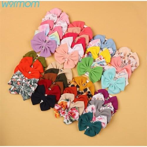 Warmom European American Baby Simple Bowknot Hairpin PP Clip Solid Color Printing Childrens Hair Accessories Four-Piece Set