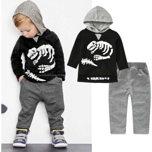 Kids hoodie sweatshirt set cartoon dinosaur dragon style hooded coat pants set for 1-5years children boys girls outerwear set