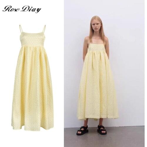 2021 Summer Designer Yellow Solid Color Sexy Brandy Beach Dress Bohemian Vintage Cottagecore Casual Dress Vestitis Robe