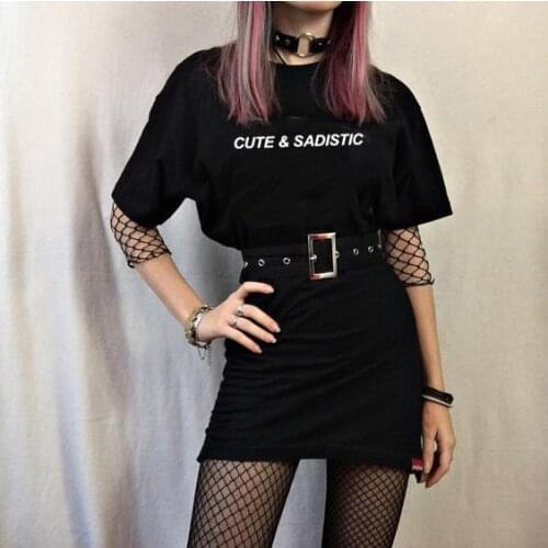 Cute & Sadistic Harajuku Gothic Female Tshirt Fashion Casual T Shirt Women Clothing T-shirts Streetwear Hipsters Grunge Top