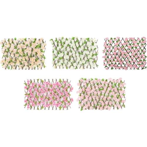 Artificial Garden Trellis with Leaves Sakura Adjustable Wooden Fence Decor for Balcony Patio Yard