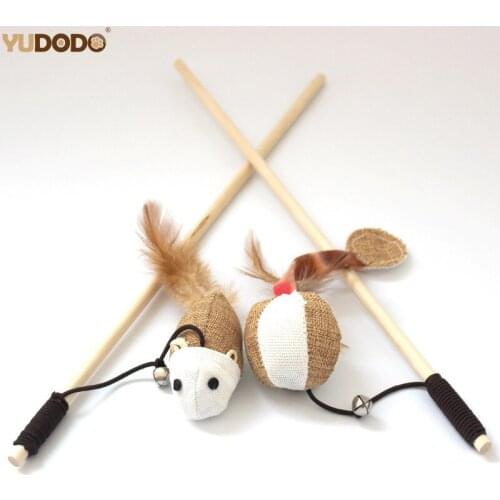 Cat Toys Mouse Ball Feather Training Toys For Teasing Kitten Interactive Scratch Wooden Stick Elastic Rope Pet Toys