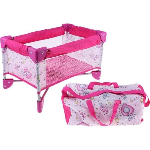 Dollhouse Simulation Baby Doll Bed with Carry Handbag Furniture Nursery Room Furniture Doll Accessories Playset Toy
