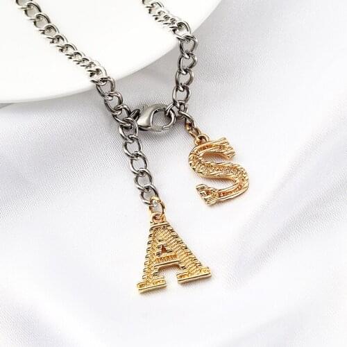 Hip Hop Silver Color Chunky Chain Gold Letter Pendant Necklace Simple Geometric Tassel Necklace On The Neck Jewelry Accessories