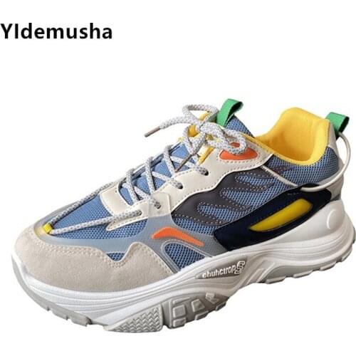 Mens Vulcanized Shoes 2021 New Men Chunky Sneakers Lace-up Platform Students Sneakers Stylish Breathable Male Tenis Footwear