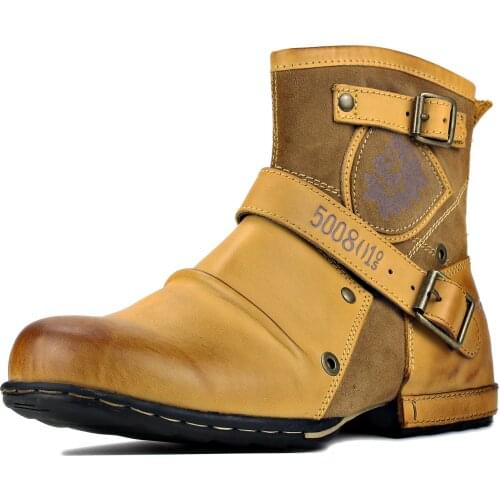 2021 OTTO ZONE New England Western Boots Genuine Leather Mens Motorcycle Boots Ankle Boots Mens Casual Boots 5008-1-Z