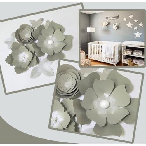 Handmade Silver Rose DIY Paper Flowers Silver Leaves Set For Party Backdrops Nursery Wall Deco Boys Room Shower Video Tutorials