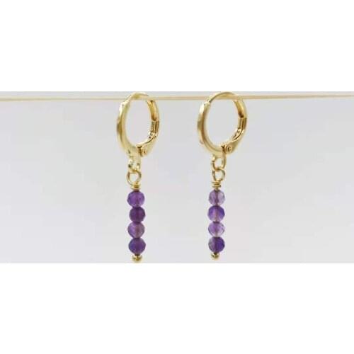 Natural Stone Geniune Faceted Amethyst Earrings Purple Gemstones 14K Gold Filled Hoops Simple Dangle Earrings For Women Gift