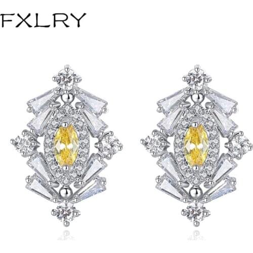 FXLRY New Arrival Elegant Fashion Women OL White Color AAA Cubic Zircon Geometric Zircon Earrings Jewelry Free Shipping