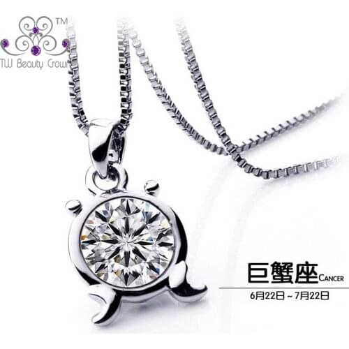 Authentic 925 Sterling Silver New Trendy Design Round White Crystal Cancer Constellation Pendant Necklaces For Female Girls