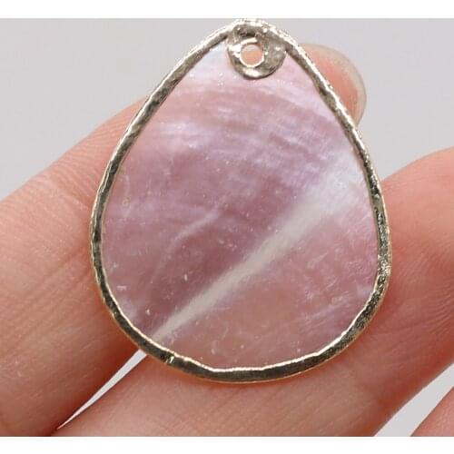 Natural Shell Drop-shaped Pendant with Gold-plated Edge Hole Beads Pink Handmade DIY Necklace Sweater Chain Jewelry Accessories