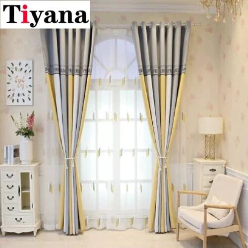 Striped Nordic Style Yellow Curtains for Living Room Shade Chenille Thickened Warmth and Cold-proof Curtains JK272Z