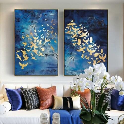 Nordic Light Luxury Abstract Golden Birds Posters and Prints Wall Art Canvas Painting for Living Room Home Decoration No Frame