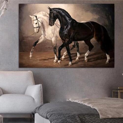 Modern Animal Black and White Horse Canvas Art Paintings Poster Cuadros Wall Art for Living Room Home Decor (No Frame)