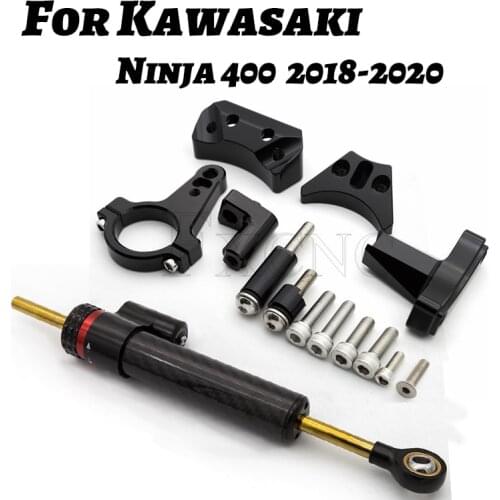 Fiber Carbon Steering Damper Stabilizer Motorcycle For Kawasaki Ninja 400 2018-2020 2019 Dampers Mount Bracket Support Kit