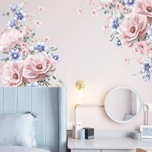 Blue Pink Flowers Vintage Wall Decal Vinyl Peel and Stick Removable Peonies Sticker Nursery Decor Girl Flower Art Home Decor