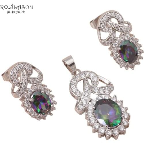 Top quality Luxury Design Elegant Set Stamped Inlay Mystic Zirconia Fashion Jewelry set Pendants Earrings MS030