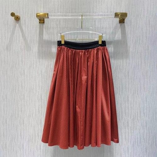 2021 Runway Designer Summer Fashion Midi Skirt Women High Waist Vintage Rose Stripes Print Elegant Cotton Skirts