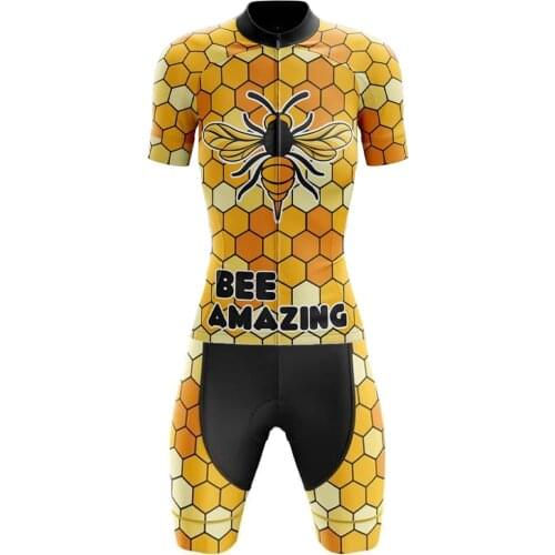 Bee Amazing Women Cycling Jersey Set Maillot ciclismo mujer Short Sleeve Bib Shorts Gel Breathable Pad Roupas Femininas MTB