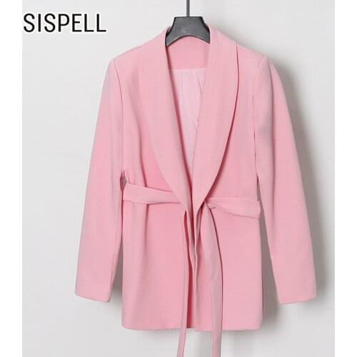 SISPELL Solid Color Womens Blazer Coat V Neck Long Sleeve High Waist Slimming With Girdle For Female Casual Coats Fashion New