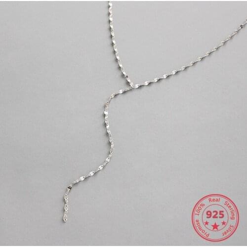 Korean Pure S925 Sterling Silver Fine Necklaces Simple Long Personality Tile Chain Fashion Sweet Necklaces Women Jewelry