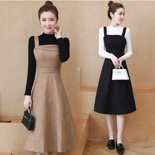 Women Winter Autumn Vintage Suede Faux Leather Vest Long Dress Ladies Elegant A Line Bodycon Sleeveless Tank Maxi Dresses