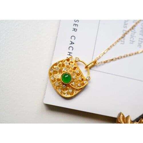 SX Solid 18K Gold Panda Nature Green Emerald 0.15ct Gemstones Pendants Necklaces for Women Fine Jewelry for Women Gifts