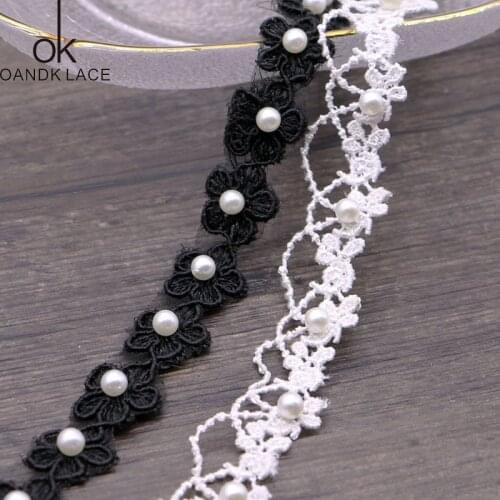 1 yards Pearl Flower Leaf Handmade Beaded Embroidered Lace Trim Ribbon Applique Wedding DIY Garment Sewing Accessories