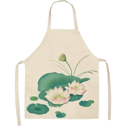 1 Pcs Lotus Flower Pattern Kitchen Aprons for Woman Cotton Linen Sleeveless Apron Dinner BBQ Party Cooking Baking Accessories