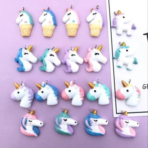 10pcs kawaii Flat back resin unicorn necklace charms very cute keychain pendant necklace for earrings DIY decoration