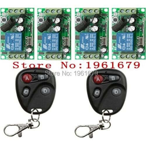 DC 12V 10 A 1 Channel RF Wireless Remote Control 55*32*16 mm 4 piece Receiver& 2 piece Transmitter