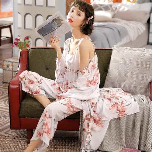 3 Pieces/lot Women Pajamas Sets cotton Home Wear Clothing Spaghetti Strap Sleep Lounge Sleepwear Pijama Nightwear Pyjamas Set