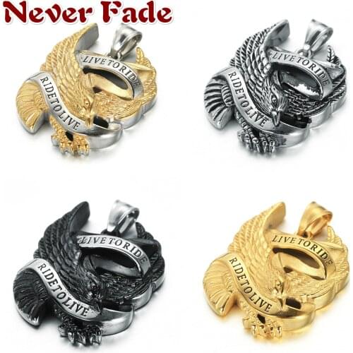316L Never Fade Punk Rock Eagle Pendant Necklace Gold-Color Stainless Steel Party Necklace