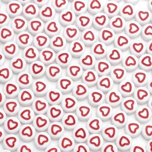 4*7mm Red Heart Acrylic Beads Round Flat Alphabet White Cube Loose Spacer For Jewelry Making Handmade Diy Bracelet Necklace
