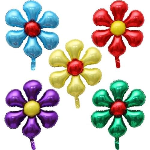 5pcs inflatable toy Aluminum Foil Inflatable Flower Balloons Kid Children Balloon Toy Air Happy Birthday Wedding Decoration
