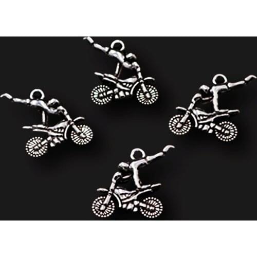 WKOUD 8pcs Silver Color Acrobatic motorcycle flying actors Necklace Bracelet DIY handmade Jewelry Alloy Pendants A1152