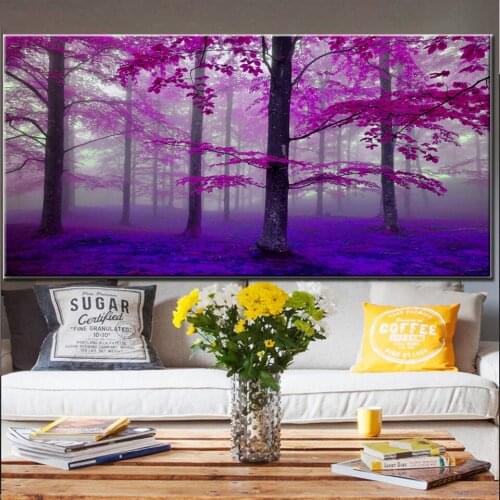 Forest Landscape diy diamond painting square round diamond embroidery rhinestone pictures mosaic art Purple tree Scenery,YG2091