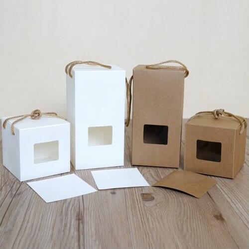 Free 20pcs/lot 105*105*210mm white Kraft Paper Gift Box with Clear Transparent Window For Toys Tea Nougat Biscuit Packaging