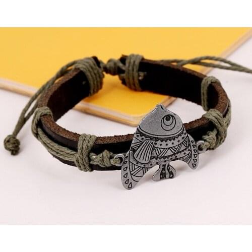 Creativity Hand Woven Leather Bracelet Trend Mens Womens Adjustable Goldfish Bracelet Fashion Mens and Womens Birthday Gifts