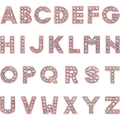 10mm Rose Gold Slide Letter Charms Bracelet For Women Jewelry Making DIY Accessories Pet Collar Keychain A-Z Rhinestone Alphabet