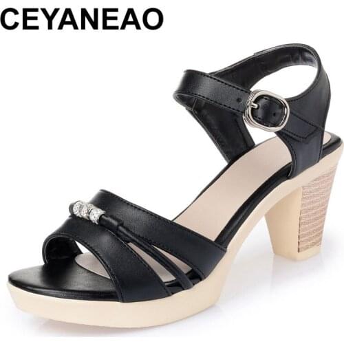 CEYANEAO 2020 summer new fashion rhinestone cowhide shoes women elegant sandals comfortable women shoes fashion non-slip shoes