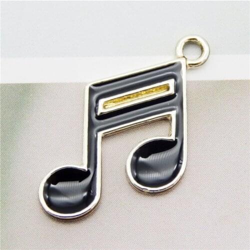 Julie Wang 8PCS Enamel Black Music Note Charms Zinc Alloy Gold Tone Pendant Bracelet Jewelry Making Accessory