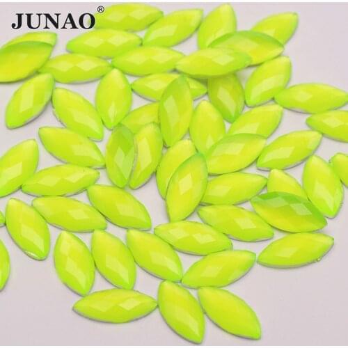 JUNAO 7*15mm Neon Yellow Color Flatback Decoration Rhinestone Horse Eye Crystal Strass Applique Non Hotfix Stones for Crafts